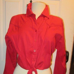 Vintage Rockabilly Southwest Canyon Western Red Long-sleeved Tie Shirt Size L